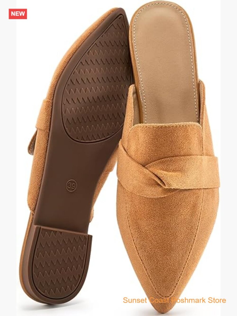 Pointed Toe Slingback Flats Mules Casual Bowknot Slide Loafers for Office